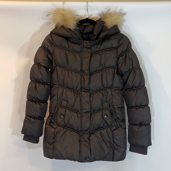 ANDEW Brown Puffer Coat With Genuine Fur Trimmed Hood Women’s Small - Picture 1 of 12